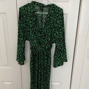 Green and Black Printed Wrap Dress